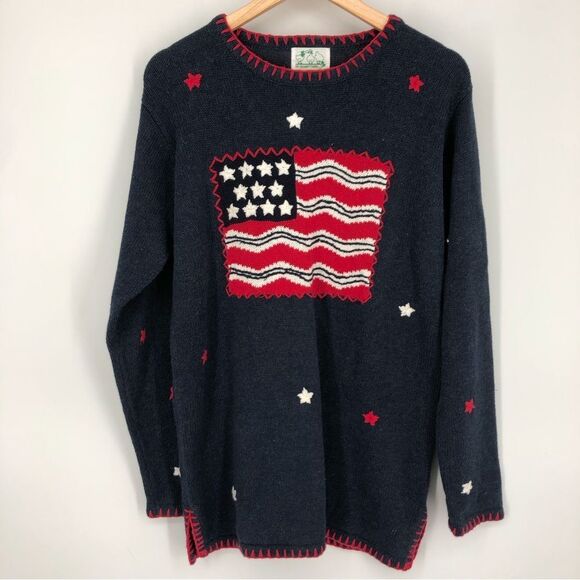 Quacker Factory USA Flag Sweater Womens Medium Patriotic July 4th Stitched Stars - Picture 1 of 12